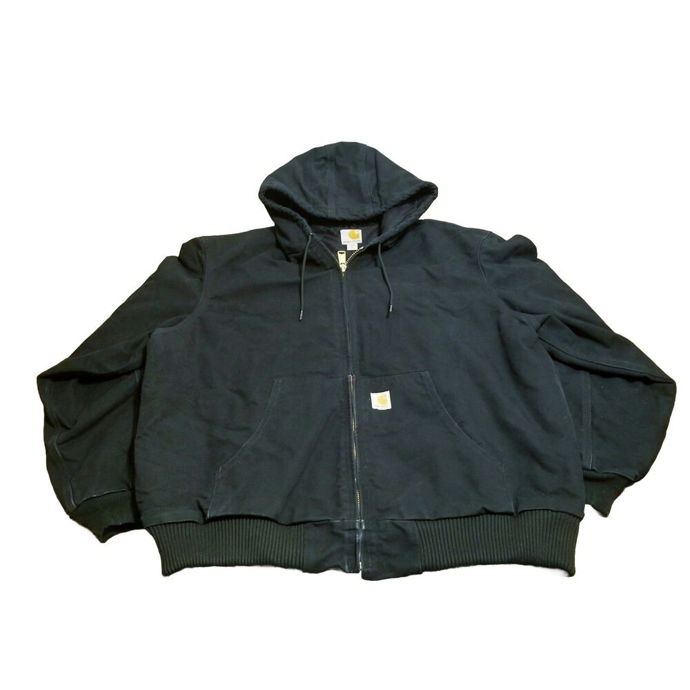 Carhartt J140 Jacket Men Size XL Black Chore Hooded Canvas Workwear Vtg USA Made